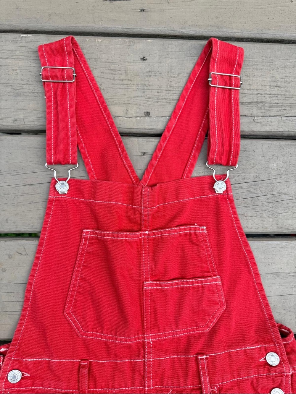 Free People We The Free Ziggy Red Denim Overalls in Heart Eyes Red - Picture 7 of 16